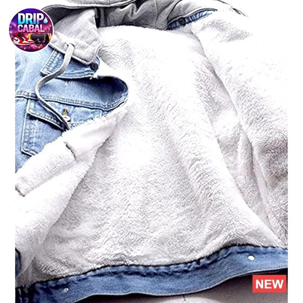 Detachable Hoodie Sherpa Fleece Lined Denim Trucker Jacket Y2K Chic - Picture 4 of 7